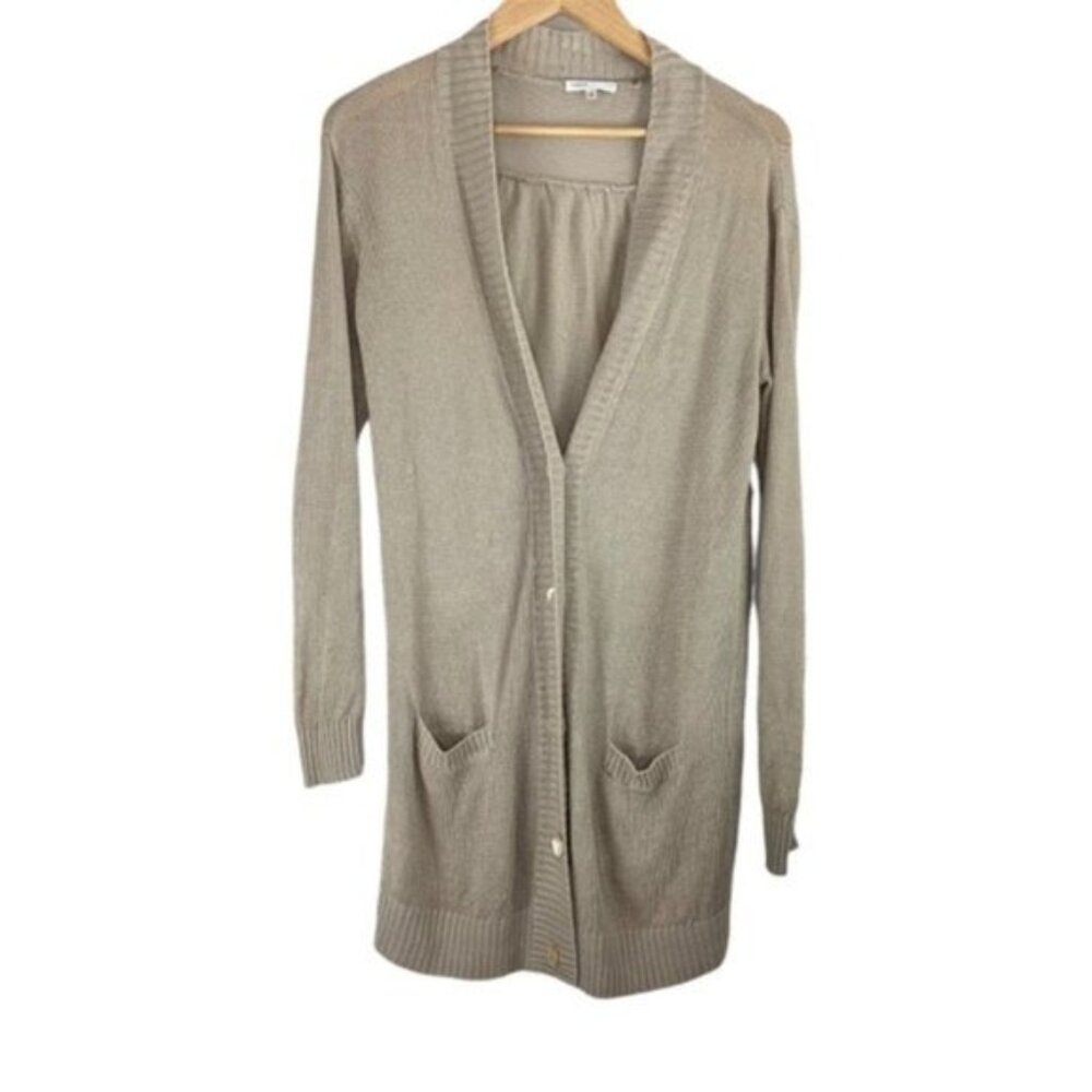 Vince Linen Lightweight Knit Tan Button Front Duster Cardigan